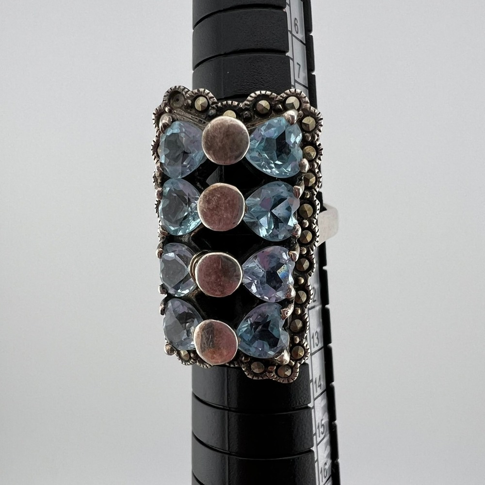 Vintage Blue Heart Faux Gem‎ Statement Ring Silver Tone Size 5 Y2K